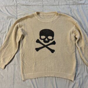 Cream Skull Knit Oversized Sweater Shirt Top Womans Medium